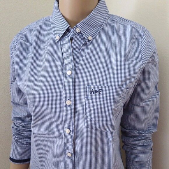 NWT Abercrombie Women Button Down Plaid Shirt Size Medium Checks Blue & White - Picture 5 of 7